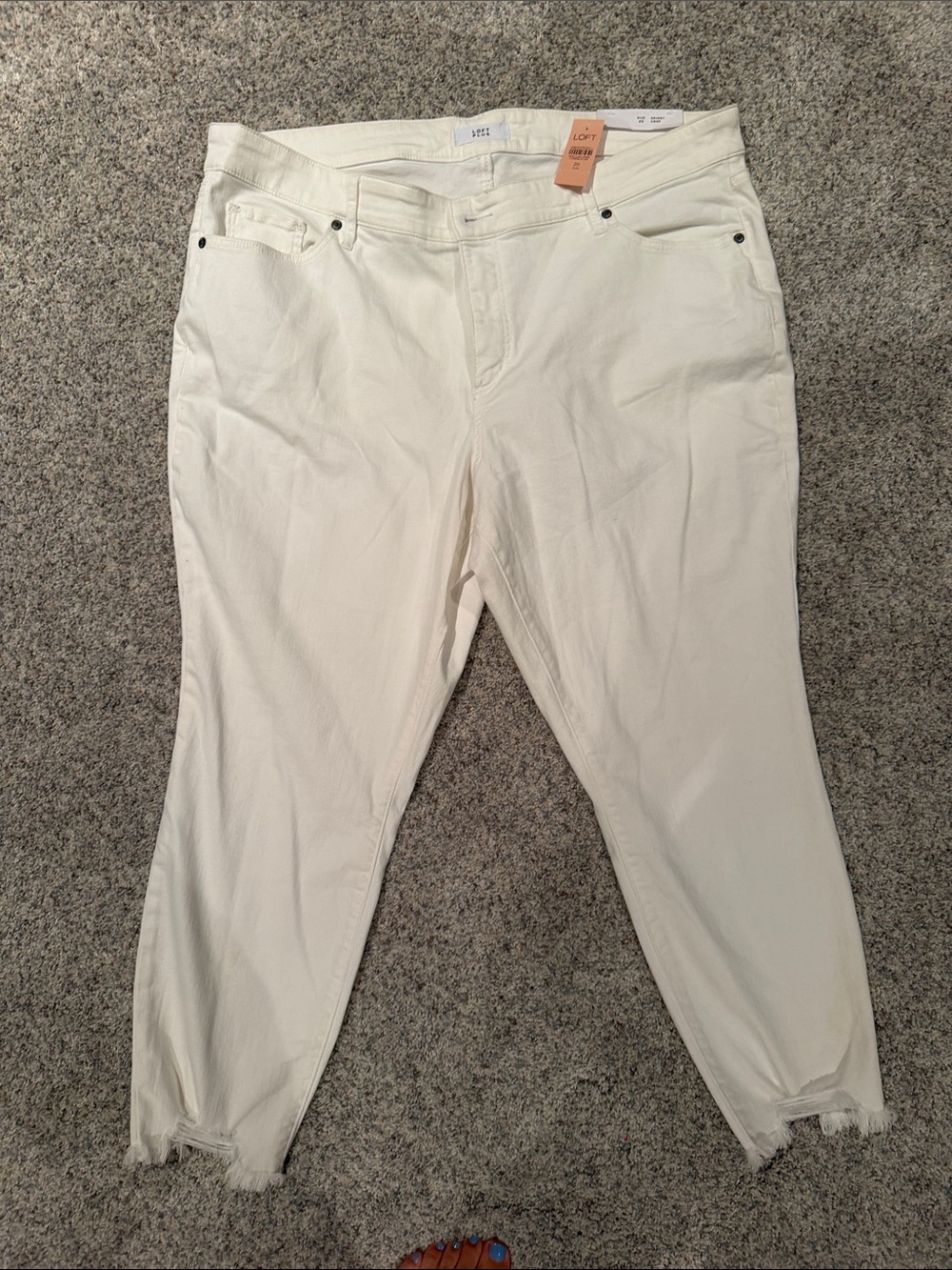 LOFT White Ankle Crop Jeans with Frayed Hem
